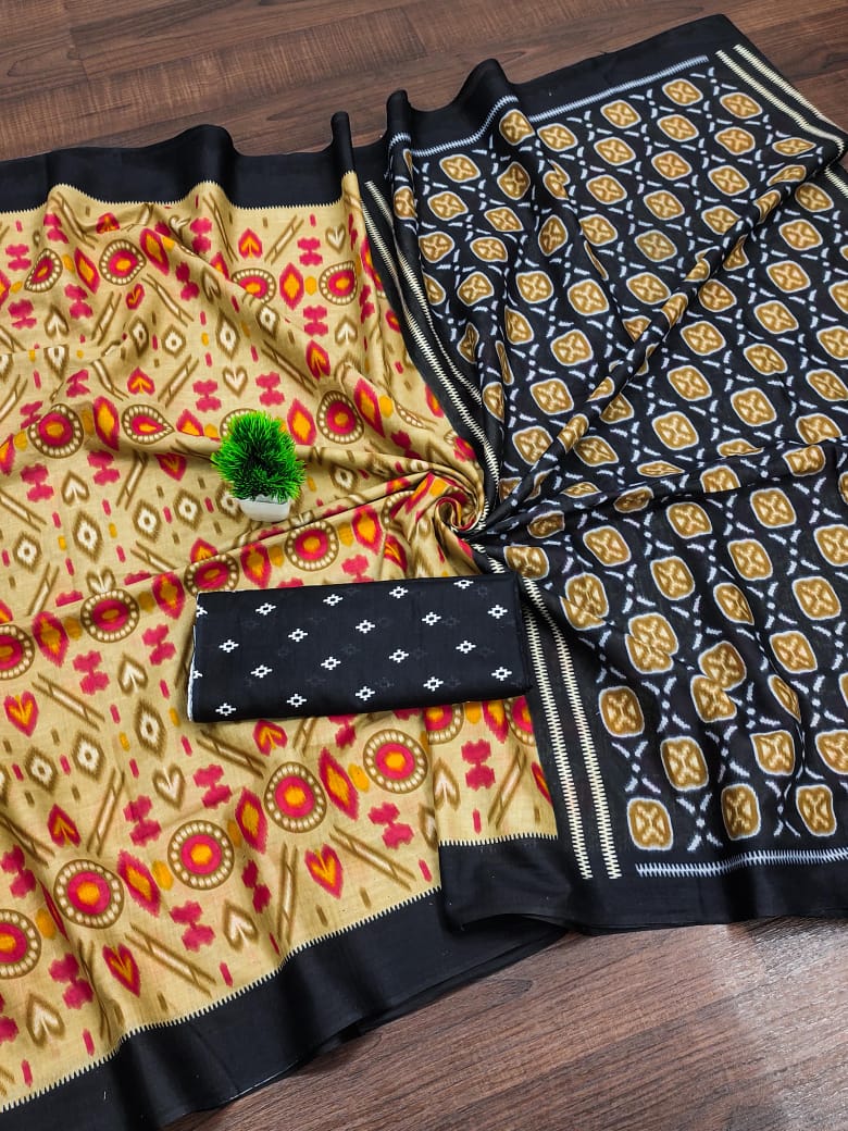 Kayatri New  PURE MULMUL COTTON IKKAT HAND PRINT SAREES