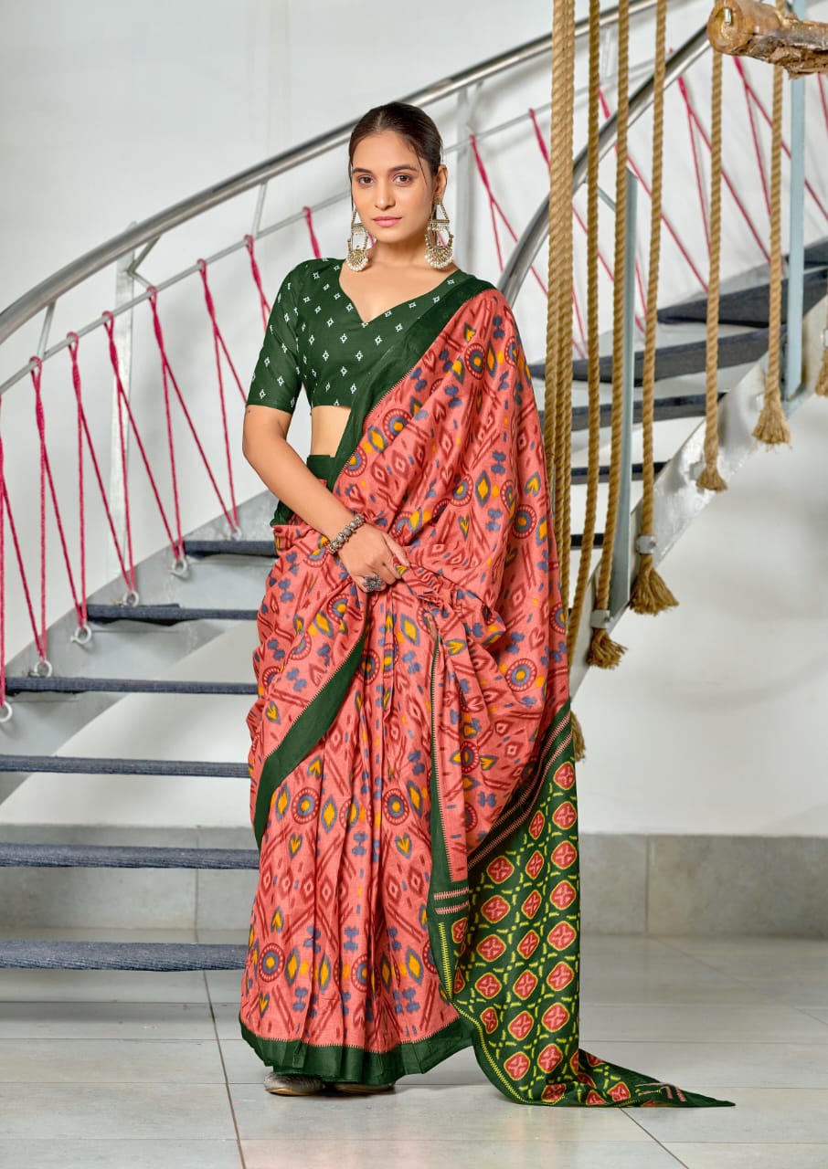 Kayatri New  PURE MULMUL COTTON IKKAT HAND PRINT SAREES