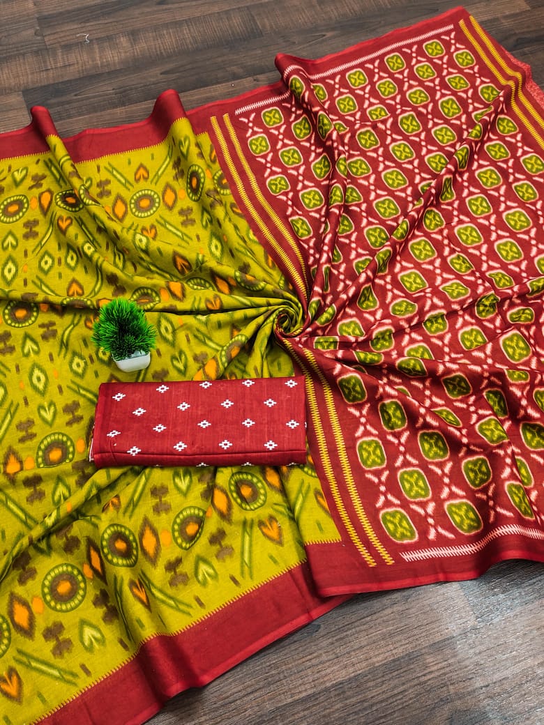 Kayatri New  PURE MULMUL COTTON IKKAT HAND PRINT SAREES