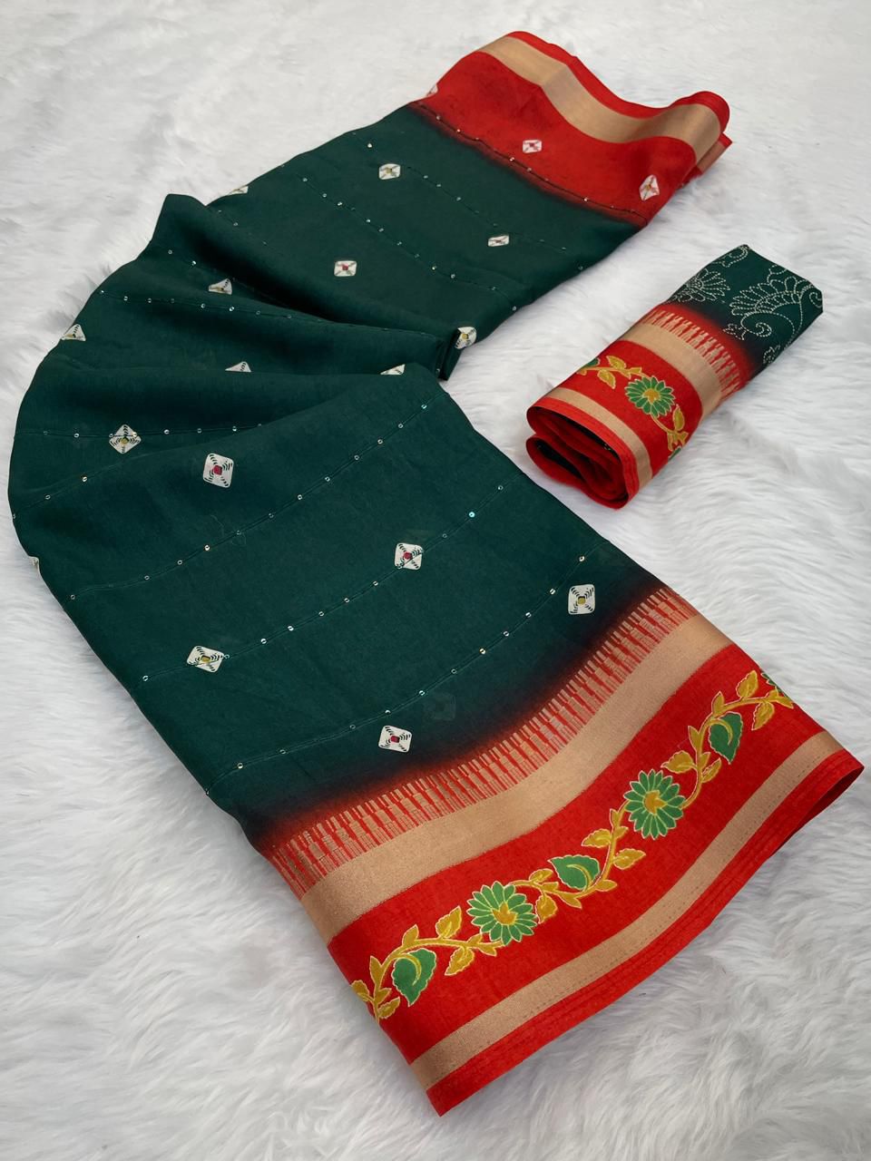 Kayatri New trending bentex zari woven and satin feel border and all over crochet work and zari weaving stripes and HD bandhe