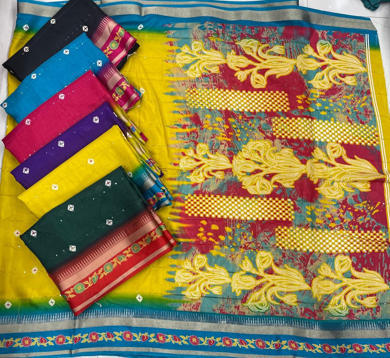 Kayatri New trending bentex zari woven and satin feel border and all over crochet work and zari weaving stripes and HD bandhe