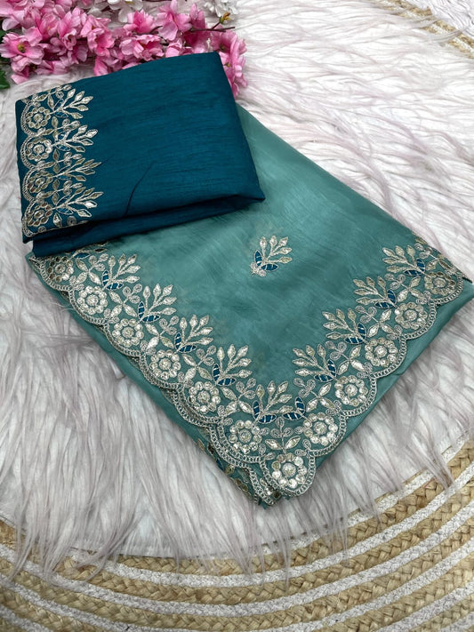 Kayatri New Crystel  karsh & Heavy C -Pallu With Gota Foil work all over saree