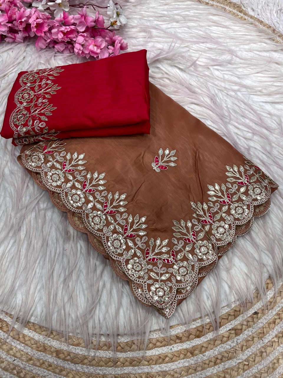 Kayatri New Crystel  karsh & Heavy C -Pallu With Gota Foil work all over saree