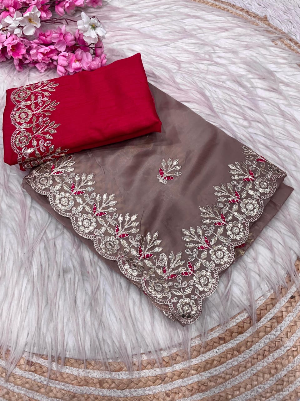 Kayatri New Crystel  karsh & Heavy C -Pallu With Gota Foil work all over saree