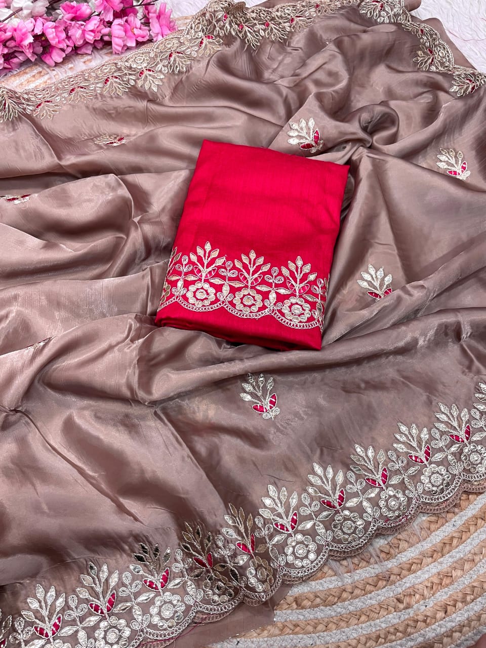 Kayatri New Crystel  karsh & Heavy C -Pallu With Gota Foil work all over saree