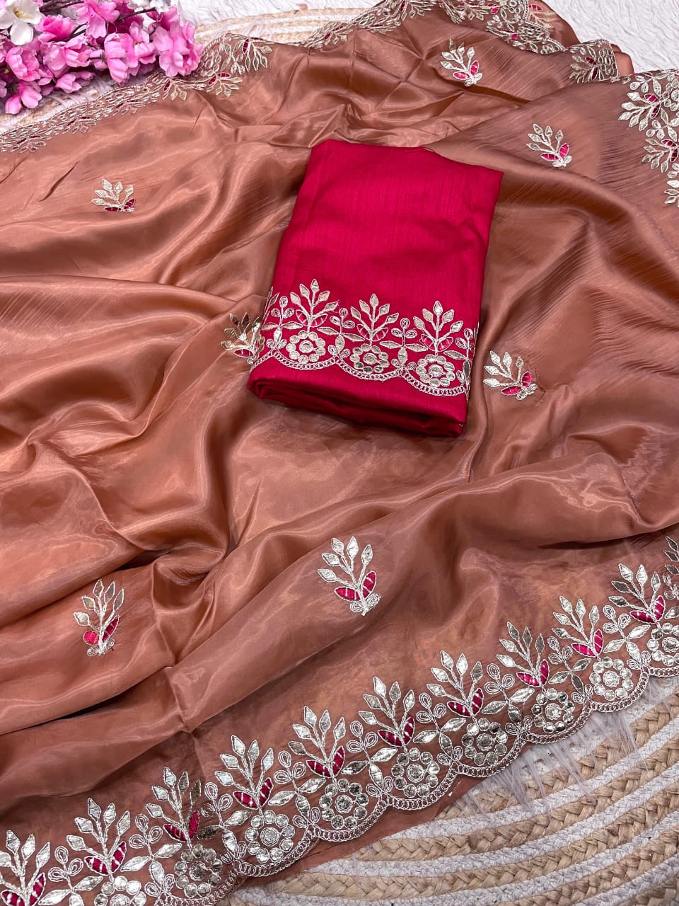 Kayatri New Crystel  karsh & Heavy C -Pallu With Gota Foil work all over saree