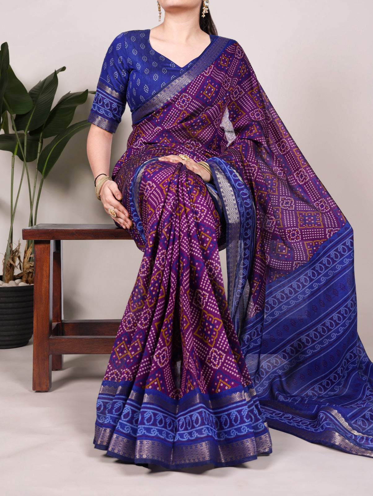 Kayatri New polyester viscose Chanderi, styled in Bandhej beauty saree