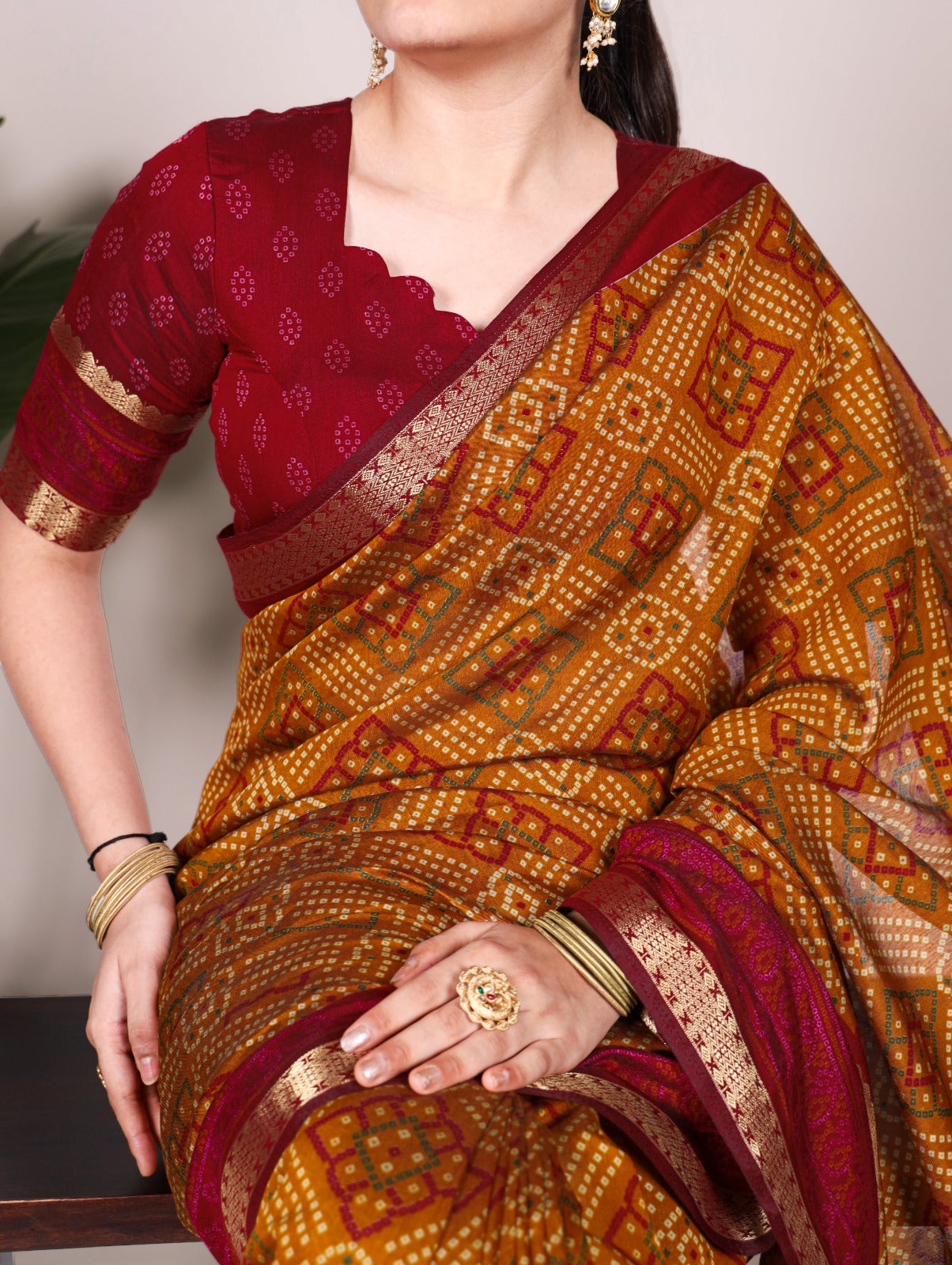 Kayatri New polyester viscose Chanderi, styled in Bandhej beauty saree