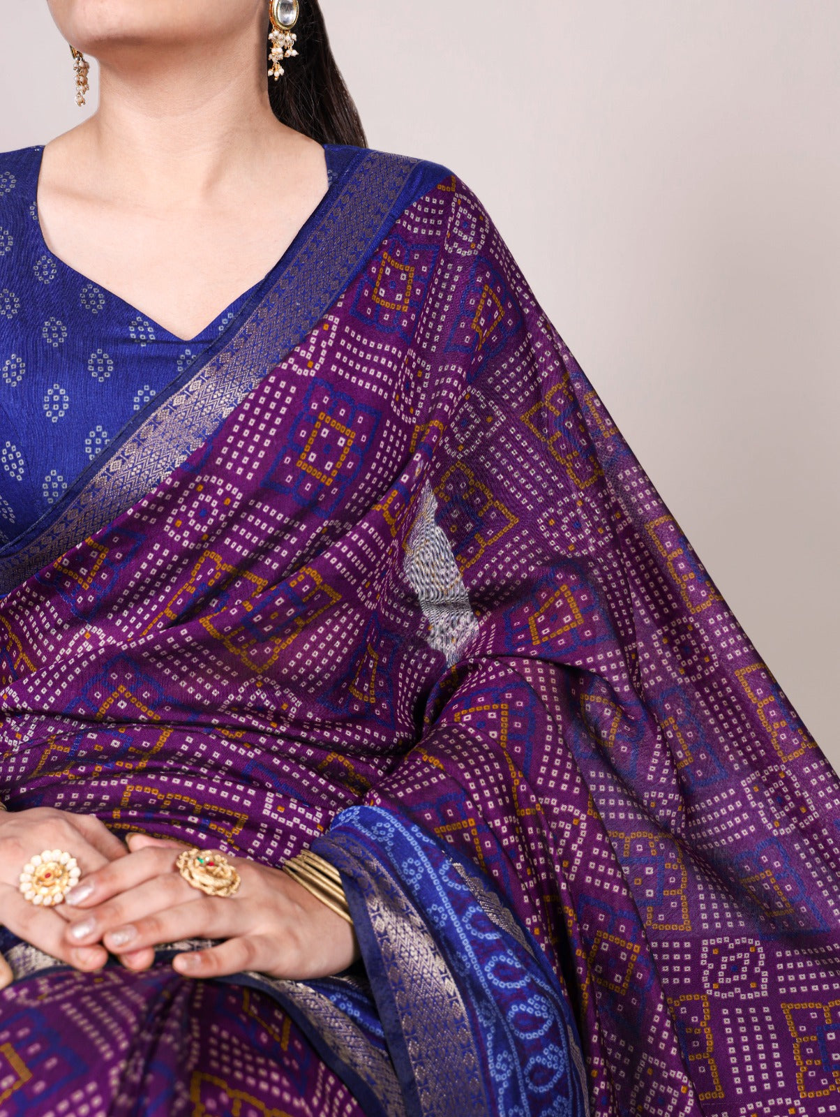 Kayatri New polyester viscose Chanderi, styled in Bandhej beauty saree