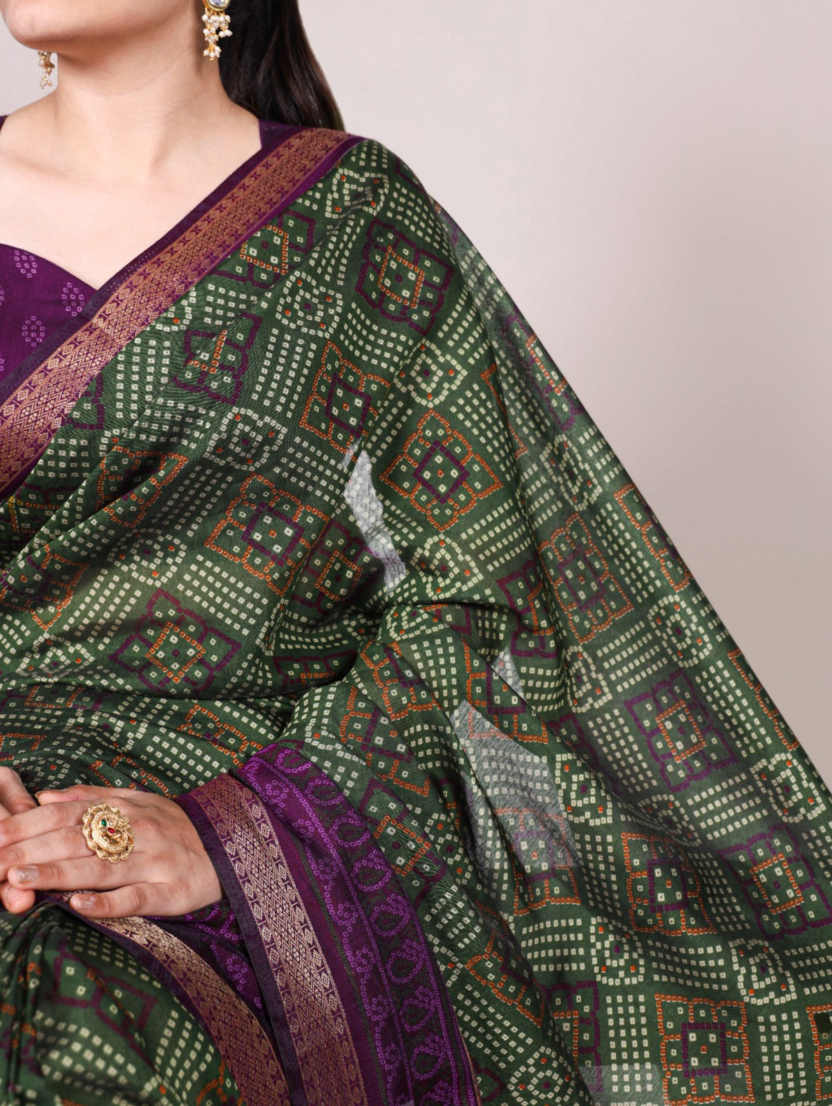 Kayatri New polyester viscose Chanderi, styled in Bandhej beauty saree