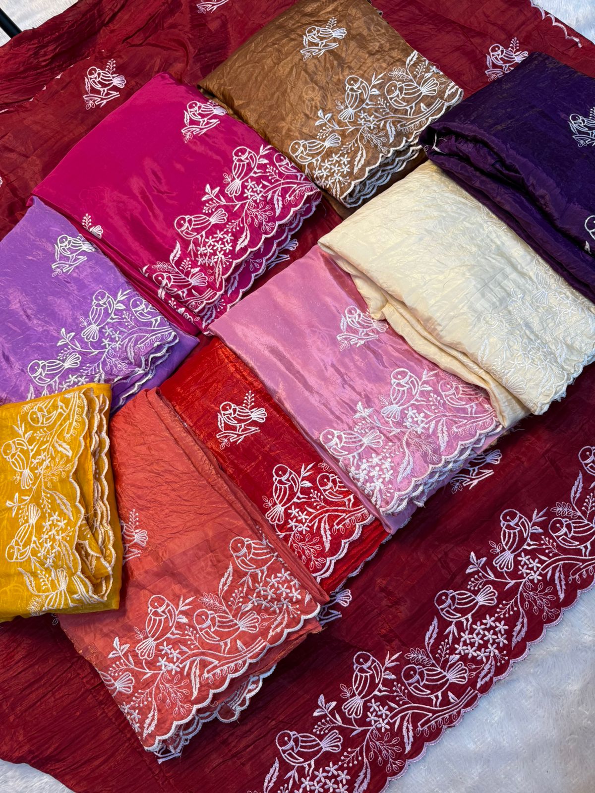 Kayatri New Beautiful Premium Quality soft gold crush Designer Saree with Beautiful Multi Embroidery C-Pallu Saree