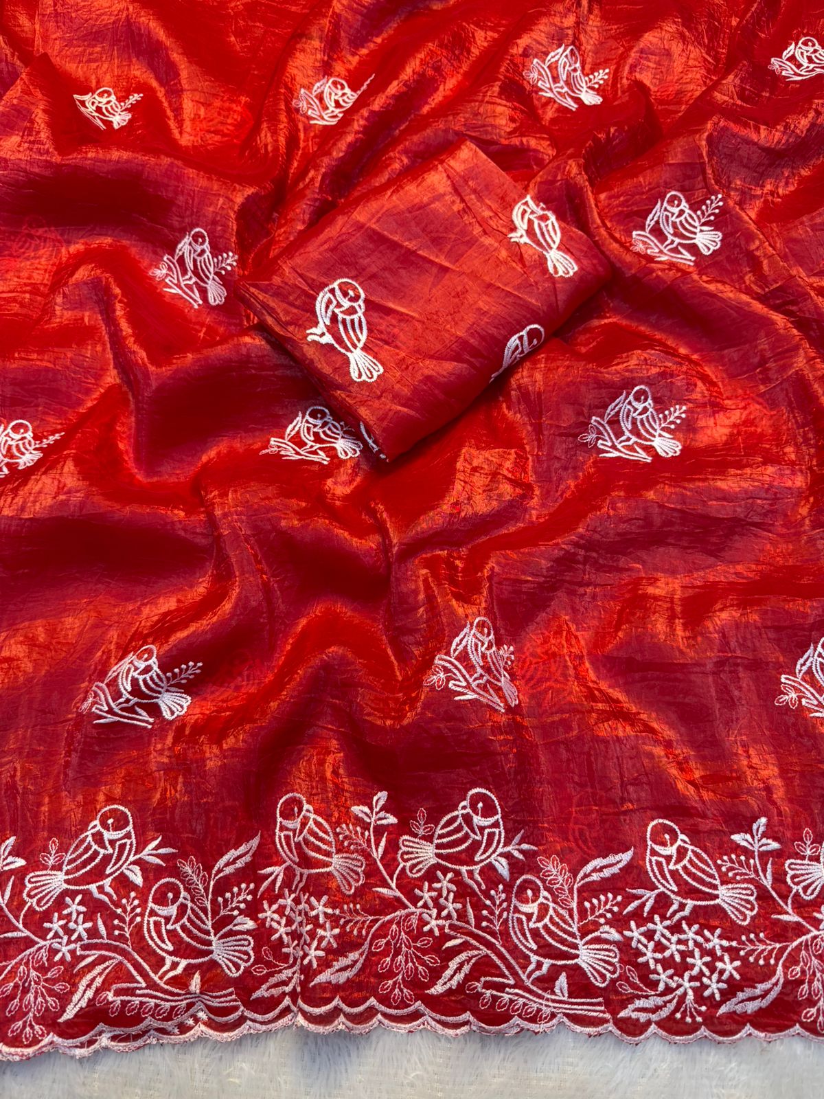 Kayatri New Beautiful Premium Quality soft gold crush Designer Saree with Beautiful Multi Embroidery C-Pallu Saree