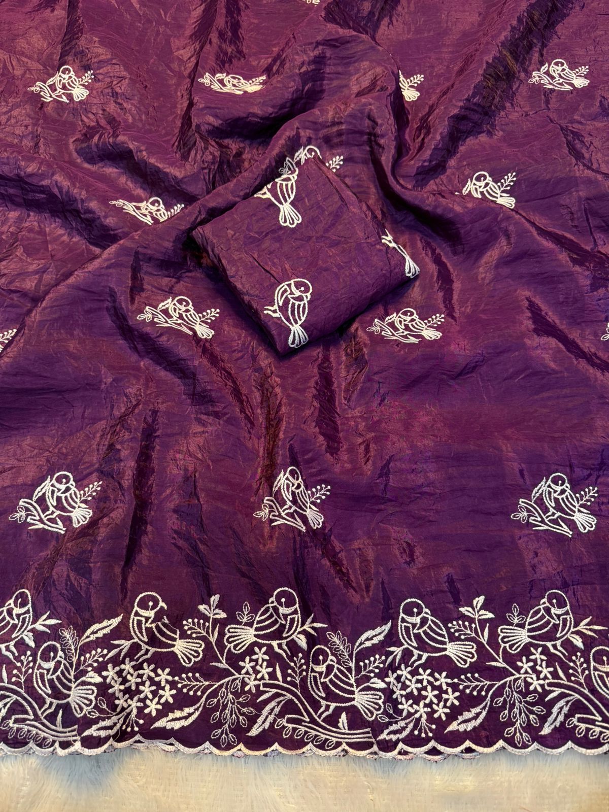 Kayatri New Beautiful Premium Quality soft gold crush Designer Saree with Beautiful Multi Embroidery C-Pallu Saree