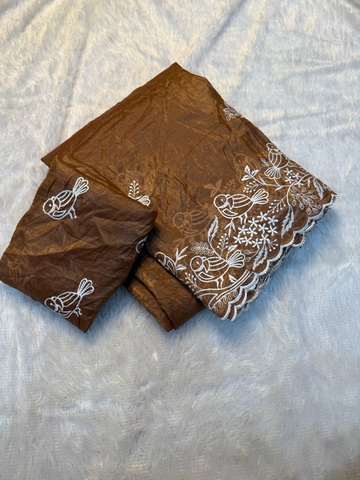 Kayatri New Beautiful Premium Quality soft gold crush Designer Saree with Beautiful Multi Embroidery C-Pallu Saree