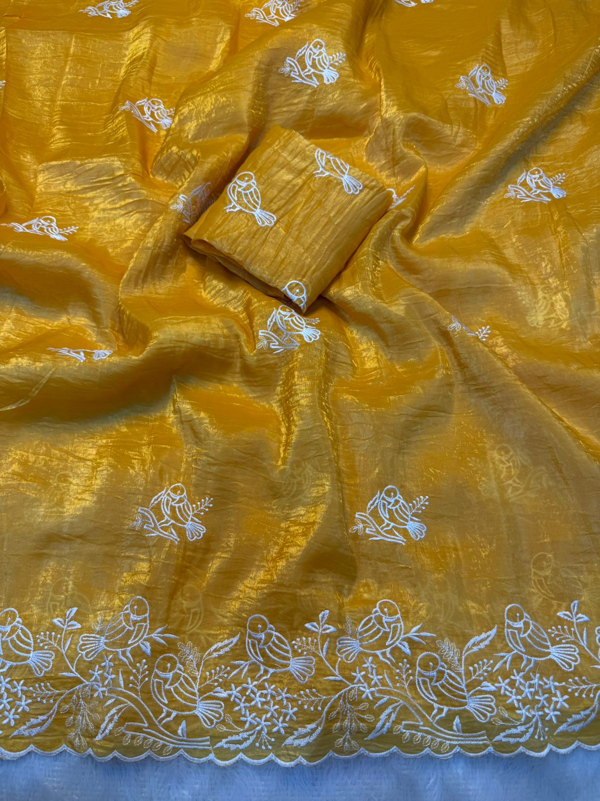 Kayatri New Beautiful Premium Quality soft gold crush Designer Saree with Beautiful Multi Embroidery C-Pallu Saree