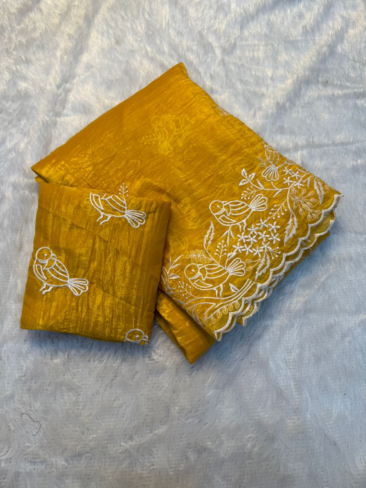 Kayatri New Beautiful Premium Quality soft gold crush Designer Saree with Beautiful Multi Embroidery C-Pallu Saree