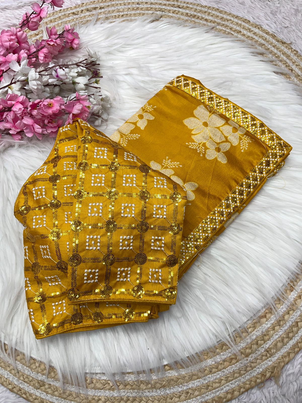 Kayatri New Pure  NATURAL Chinon silk saree with elegant print design on all over the saree