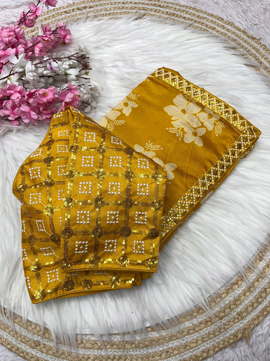 Kayatri New Pure  NATURAL Chinon silk saree with elegant print design on all over the saree