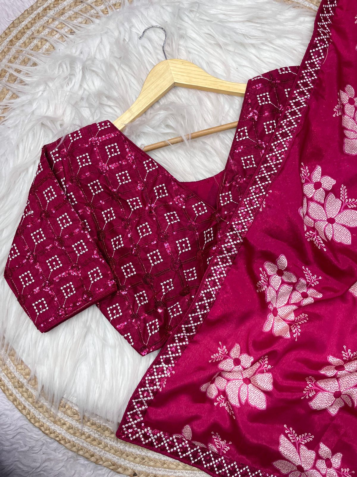 Kayatri New Pure  NATURAL Chinon silk saree with elegant print design on all over the saree