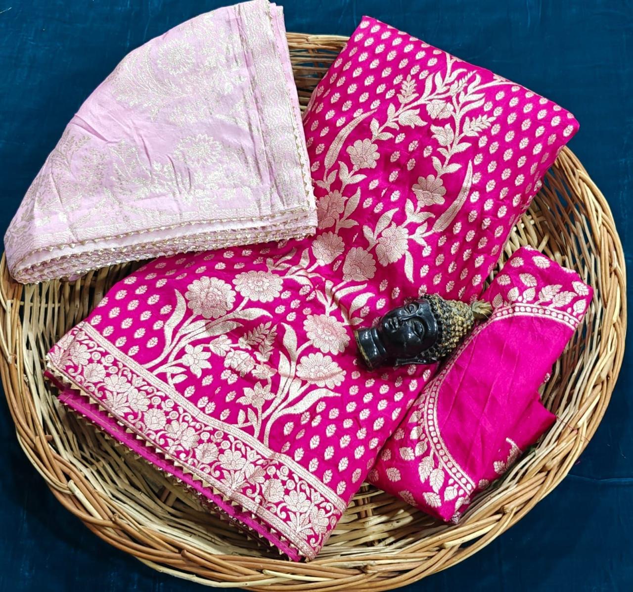 Kayatri New Pure Banarasi Dolo silk langha jari wark Jaipuri dai  dupatta pur Dola silk