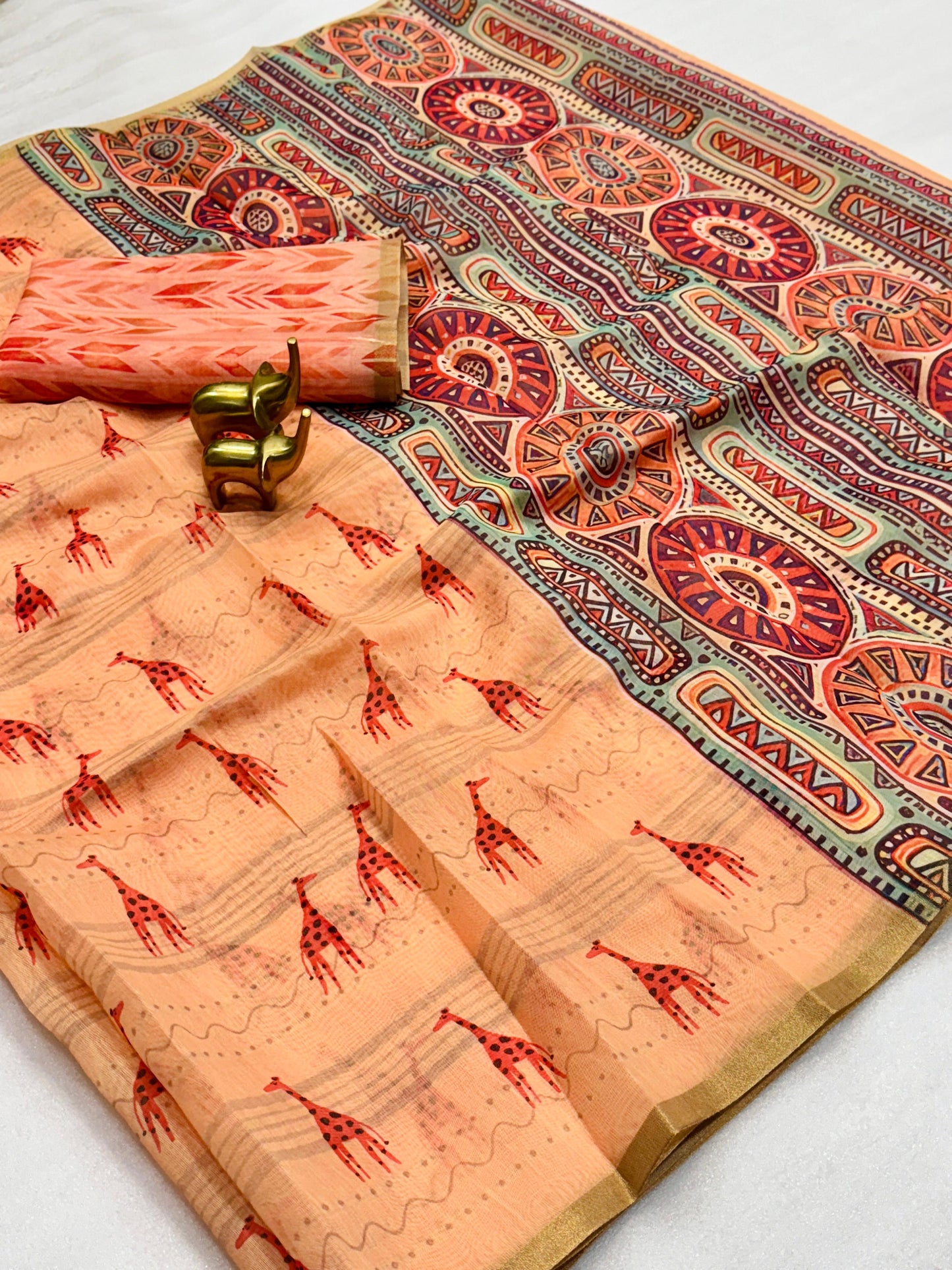 Kayatri New Pure malai cotton saree with zari border and beautiful printed Blouse.