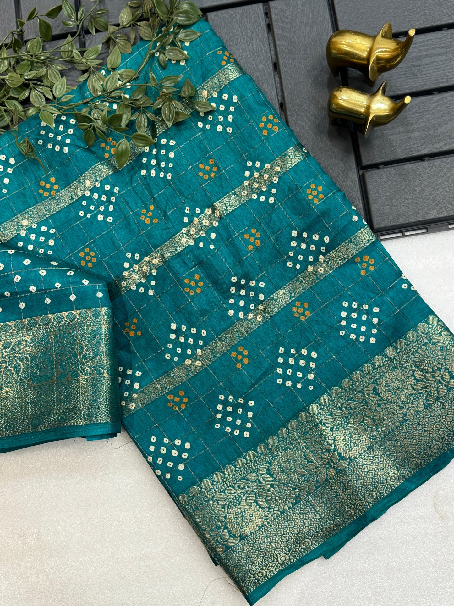 Kayatri New Beautiful Dola silk sarees with all over weaving line and chex Bandhani print saree