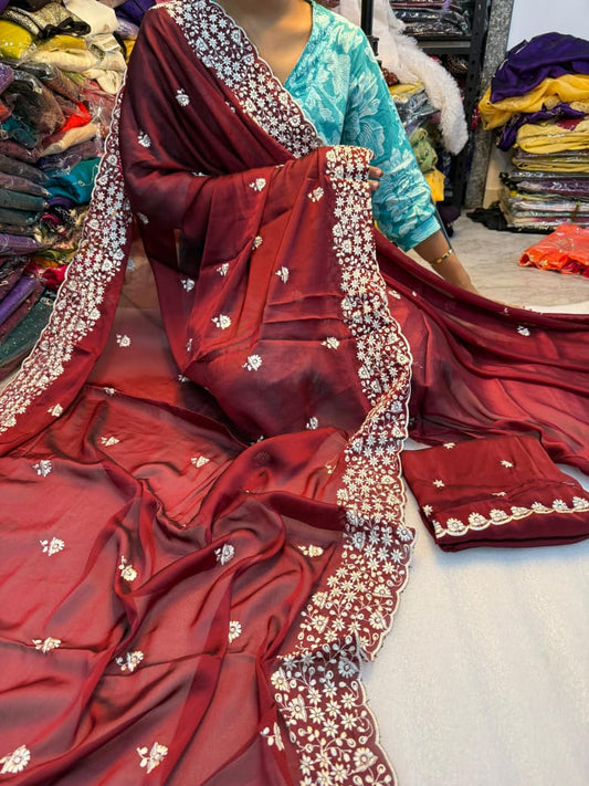 Kayatri New Pure soft Rangoli saree with white therd embroidery work saree c pallu with running embroidery blouse