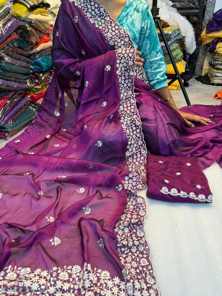 Kayatri New Pure soft Rangoli saree with white therd embroidery work saree c pallu with running embroidery blouse