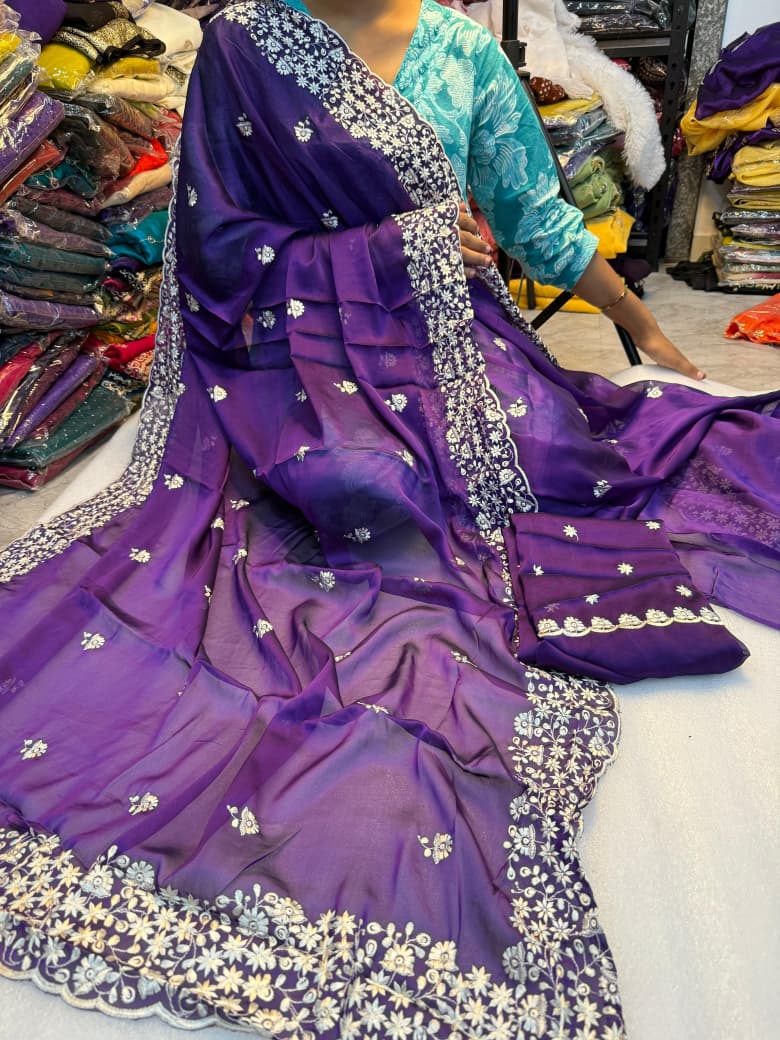 Kayatri New Pure soft Rangoli saree with white therd embroidery work saree c pallu with running embroidery blouse