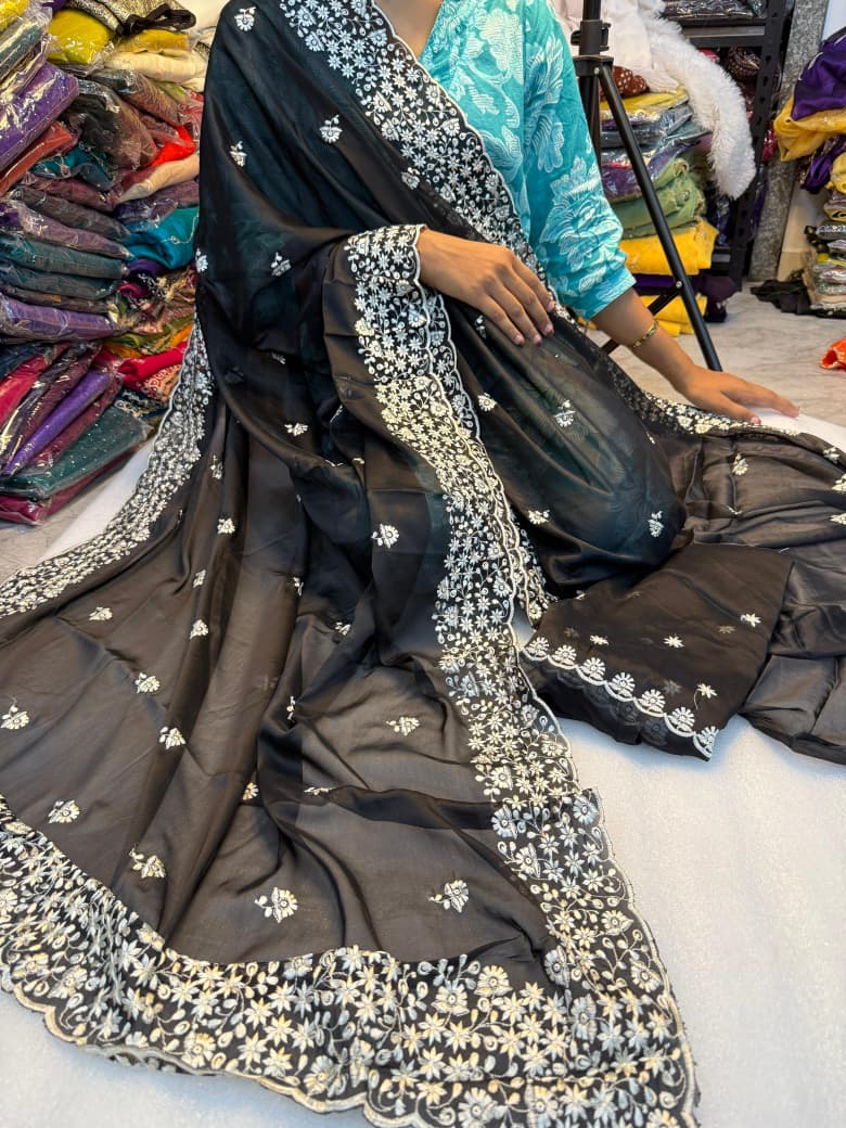 Kayatri New Pure soft Rangoli saree with white therd embroidery work saree c pallu with running embroidery blouse