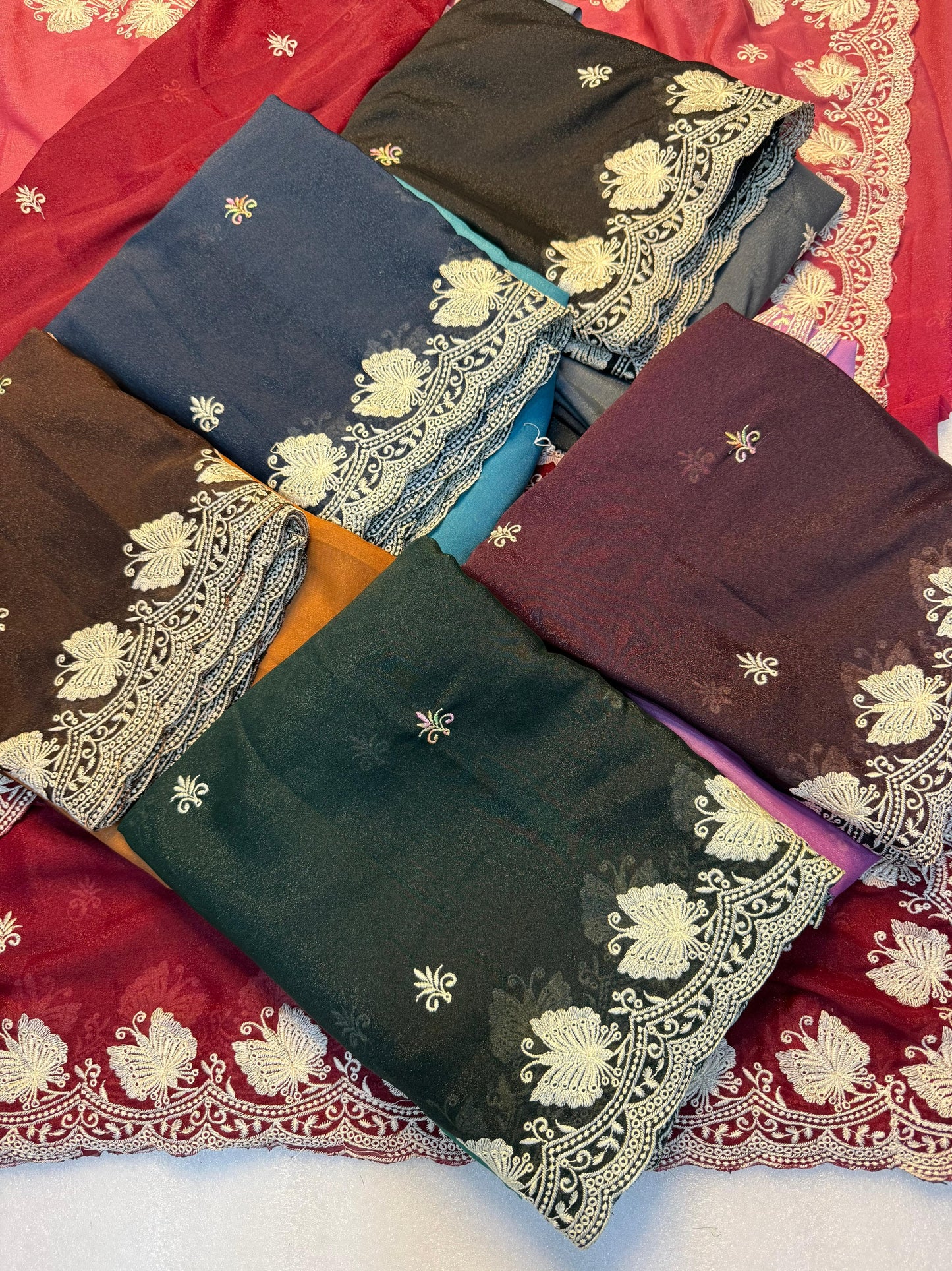 Kayatri New Partywear Soft peddling crunchy  saree with beautiful embroidery white thread work design