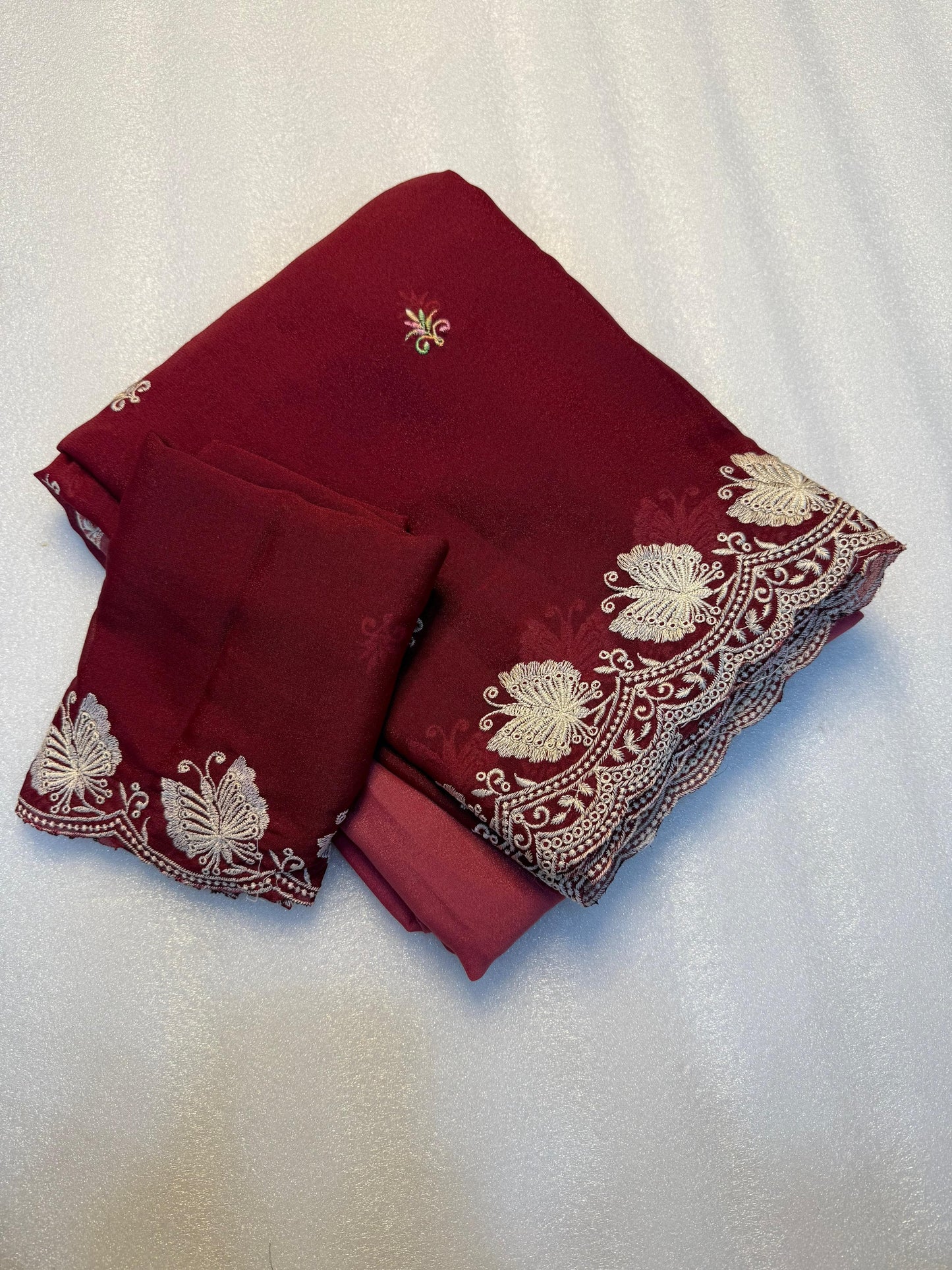 Kayatri New Partywear Soft peddling crunchy  saree with beautiful embroidery white thread work design