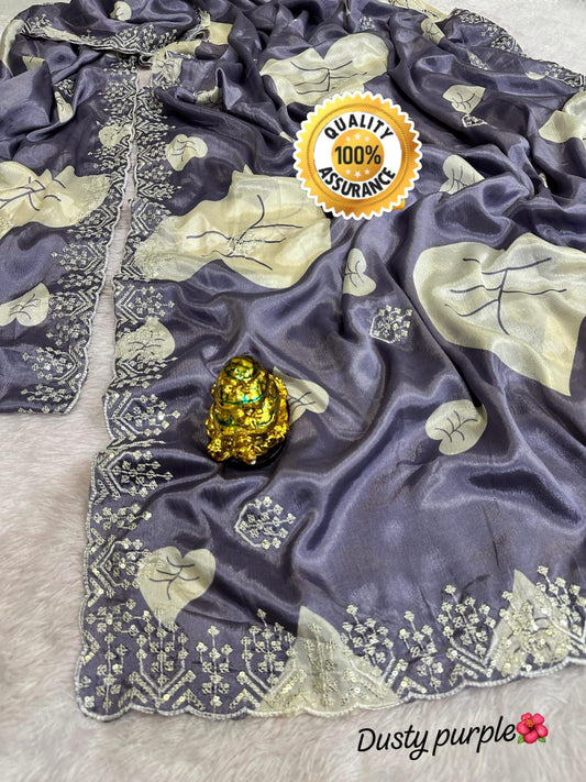 Kayatri New New Fancy chinon silk Fabric With Beautiful seqins & multi embroidery Work c.pallu on Whole Saree