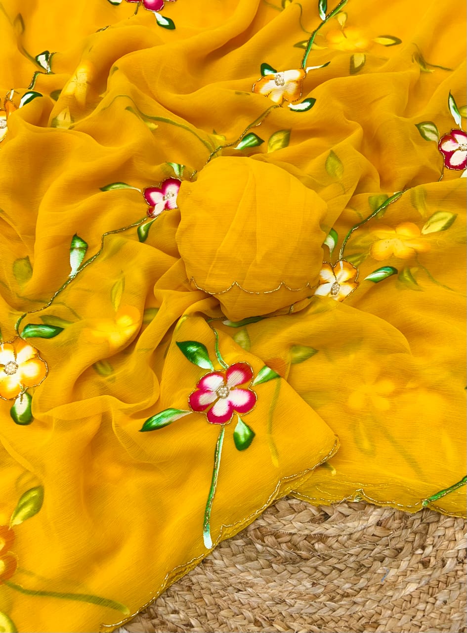 Kayatri New Soft pure Siffon handwork Light weight sarees