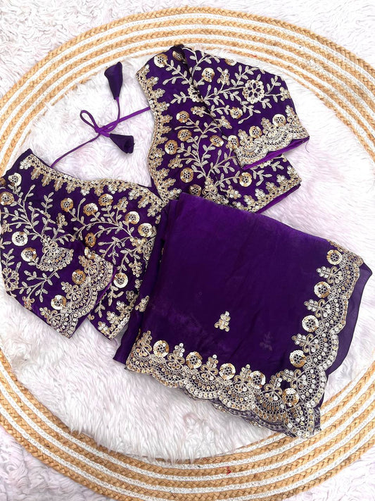 Kayatri New Fendy Satin Silk  Sequins with Jari Dori Embroidery work with Cutwork Border Sequins Butti in Pallu with Body Parts.