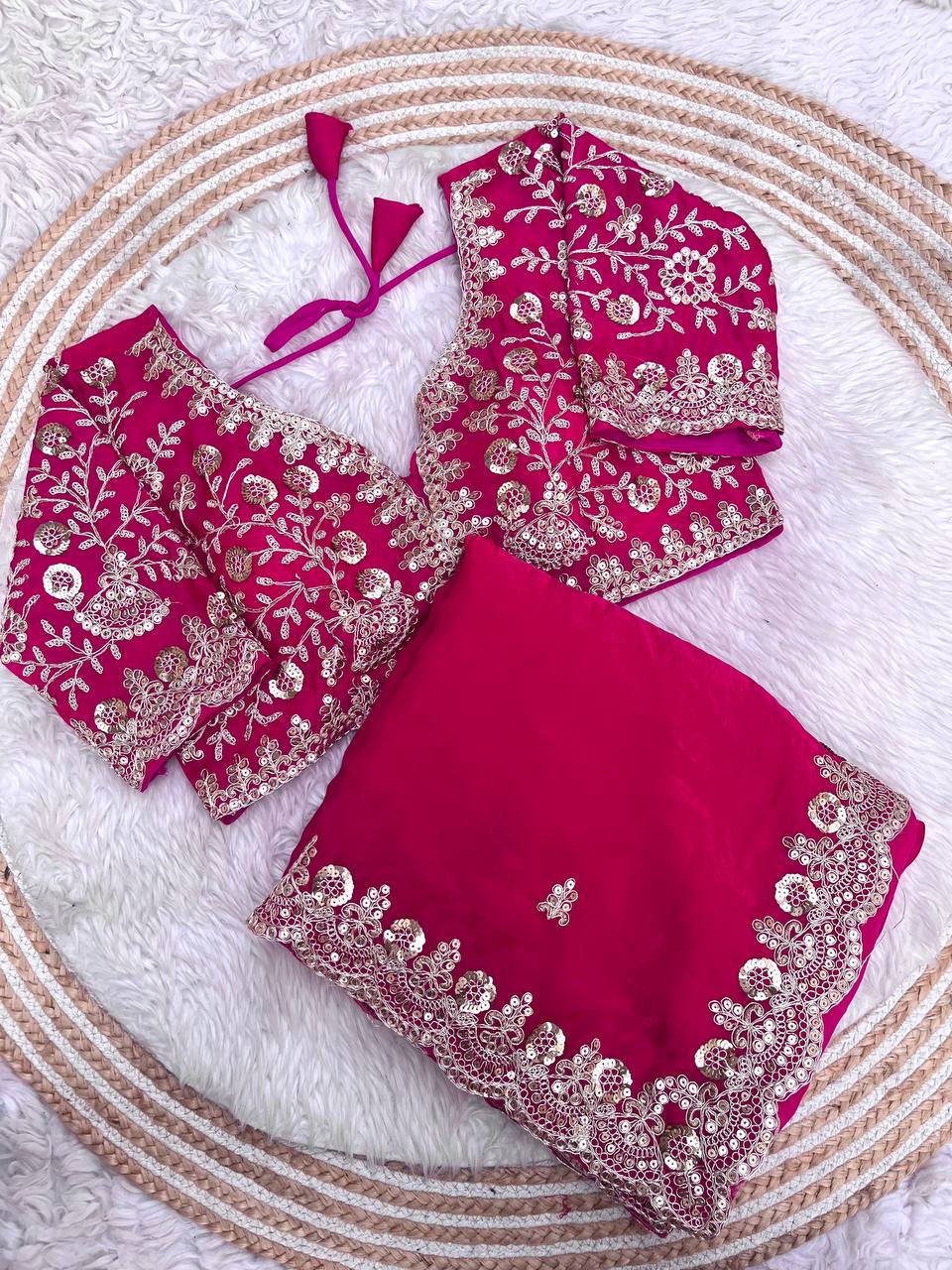 Kayatri New Fendy Satin Silk  Sequins with Jari Dori Embroidery work with Cutwork Border Sequins Butti in Pallu with Body Parts.
