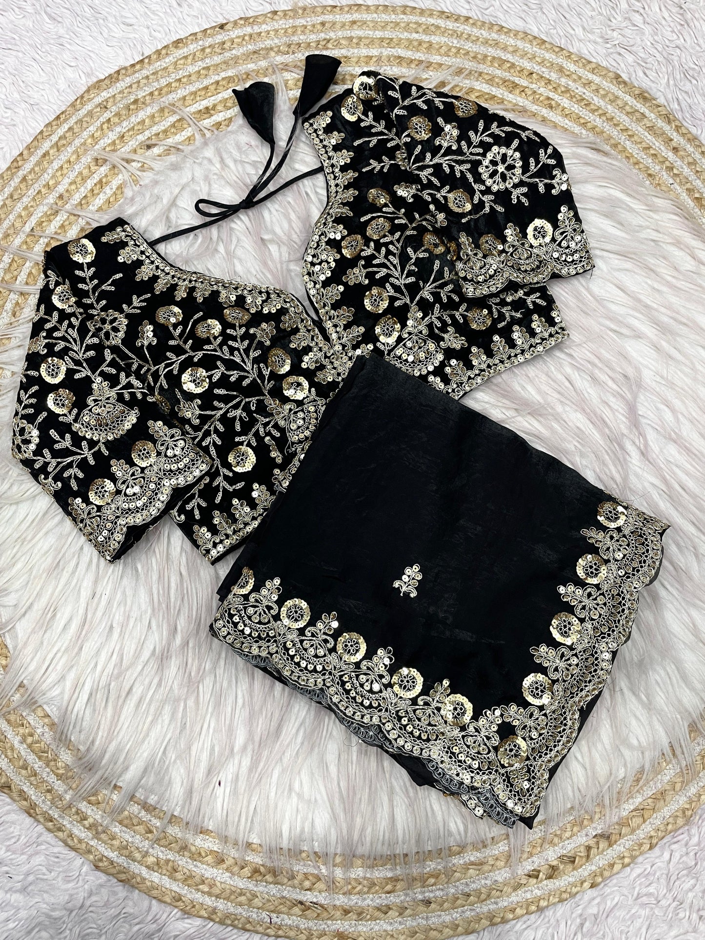Kayatri New Fendy Satin Silk  Sequins with Jari Dori Embroidery work with Cutwork Border Sequins Butti in Pallu with Body Parts.
