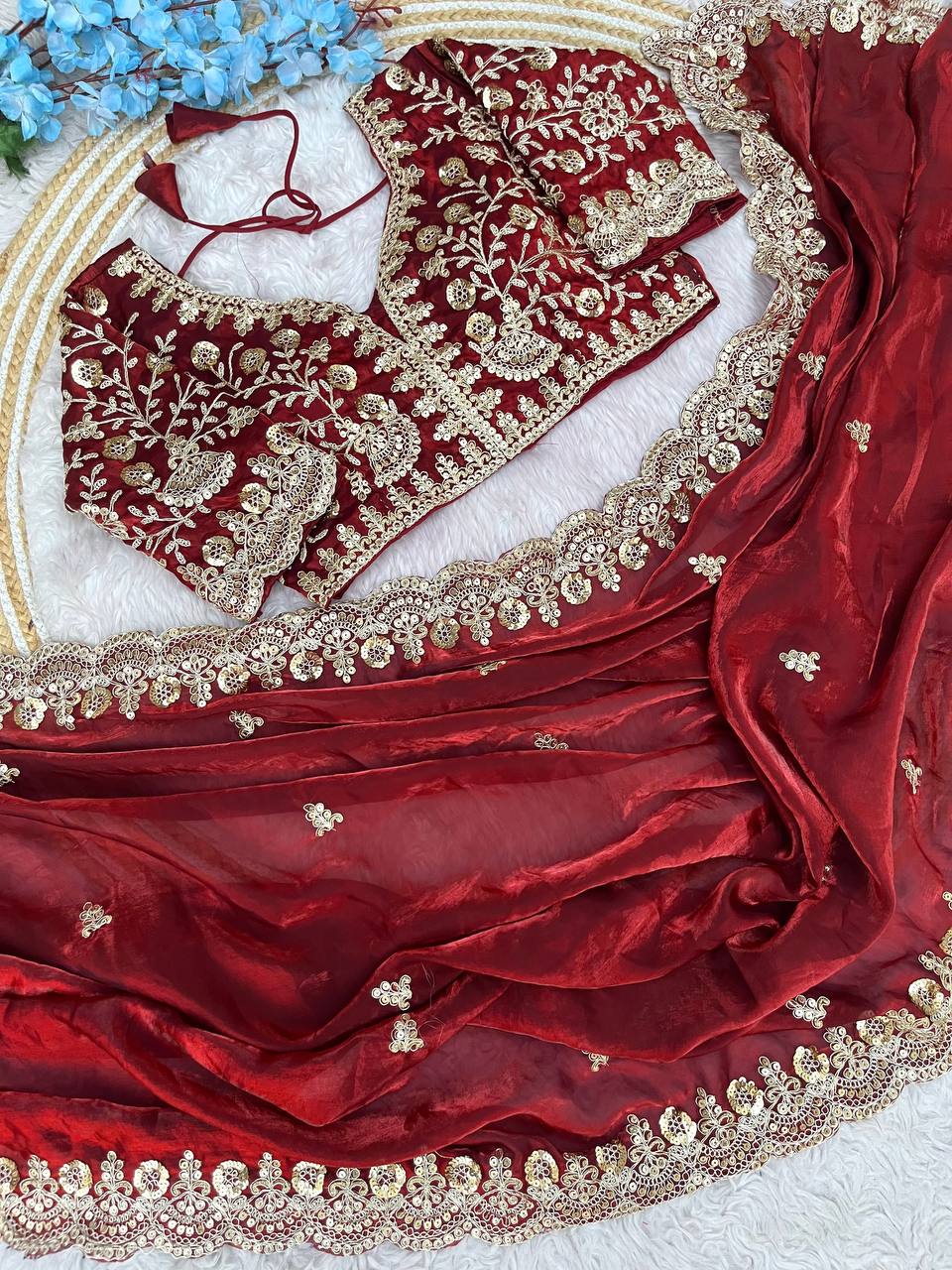 Kayatri New Fendy Satin Silk  Sequins with Jari Dori Embroidery work with Cutwork Border Sequins Butti in Pallu with Body Parts.