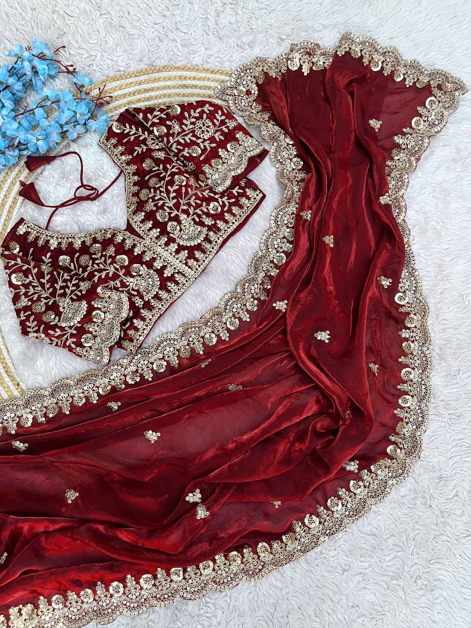 Kayatri New Fendy Satin Silk  Sequins with Jari Dori Embroidery work with Cutwork Border Sequins Butti in Pallu with Body Parts.