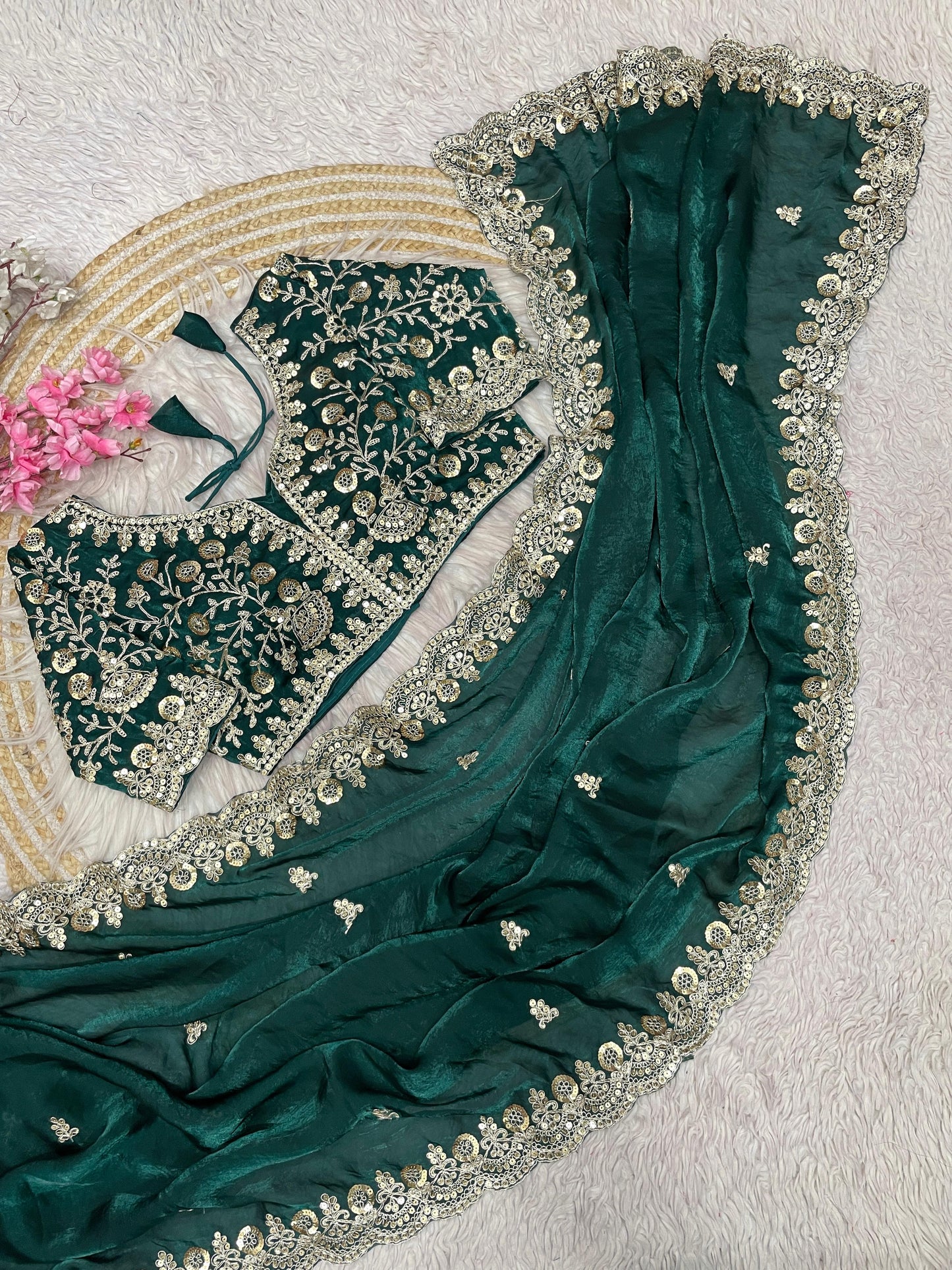 Kayatri New Fendy Satin Silk  Sequins with Jari Dori Embroidery work with Cutwork Border Sequins Butti in Pallu with Body Parts.