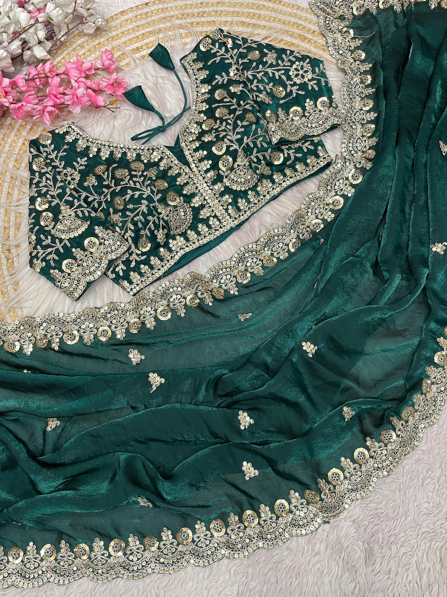 Kayatri New Fendy Satin Silk  Sequins with Jari Dori Embroidery work with Cutwork Border Sequins Butti in Pallu with Body Parts.