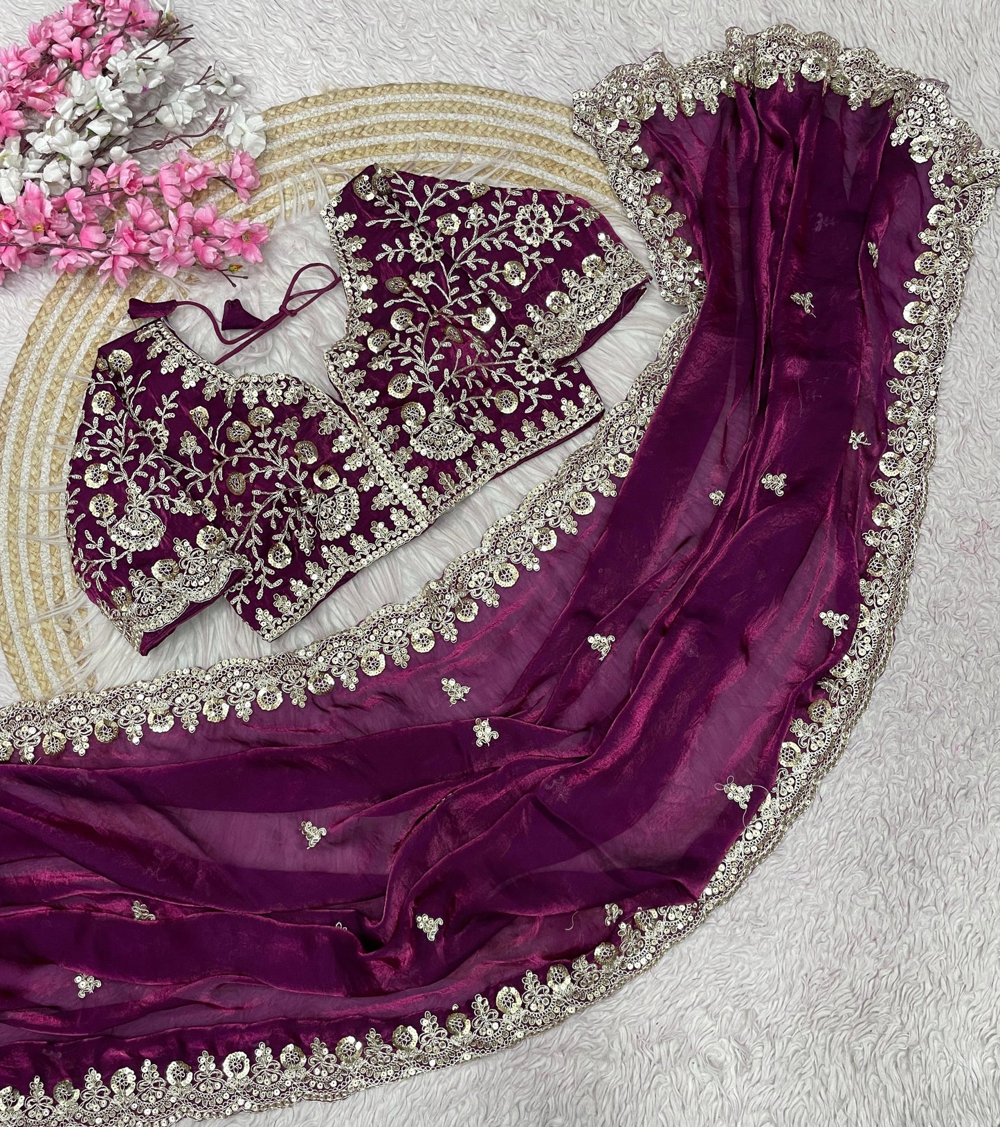 Kayatri New Fendy Satin Silk  Sequins with Jari Dori Embroidery work with Cutwork Border Sequins Butti in Pallu with Body Parts.