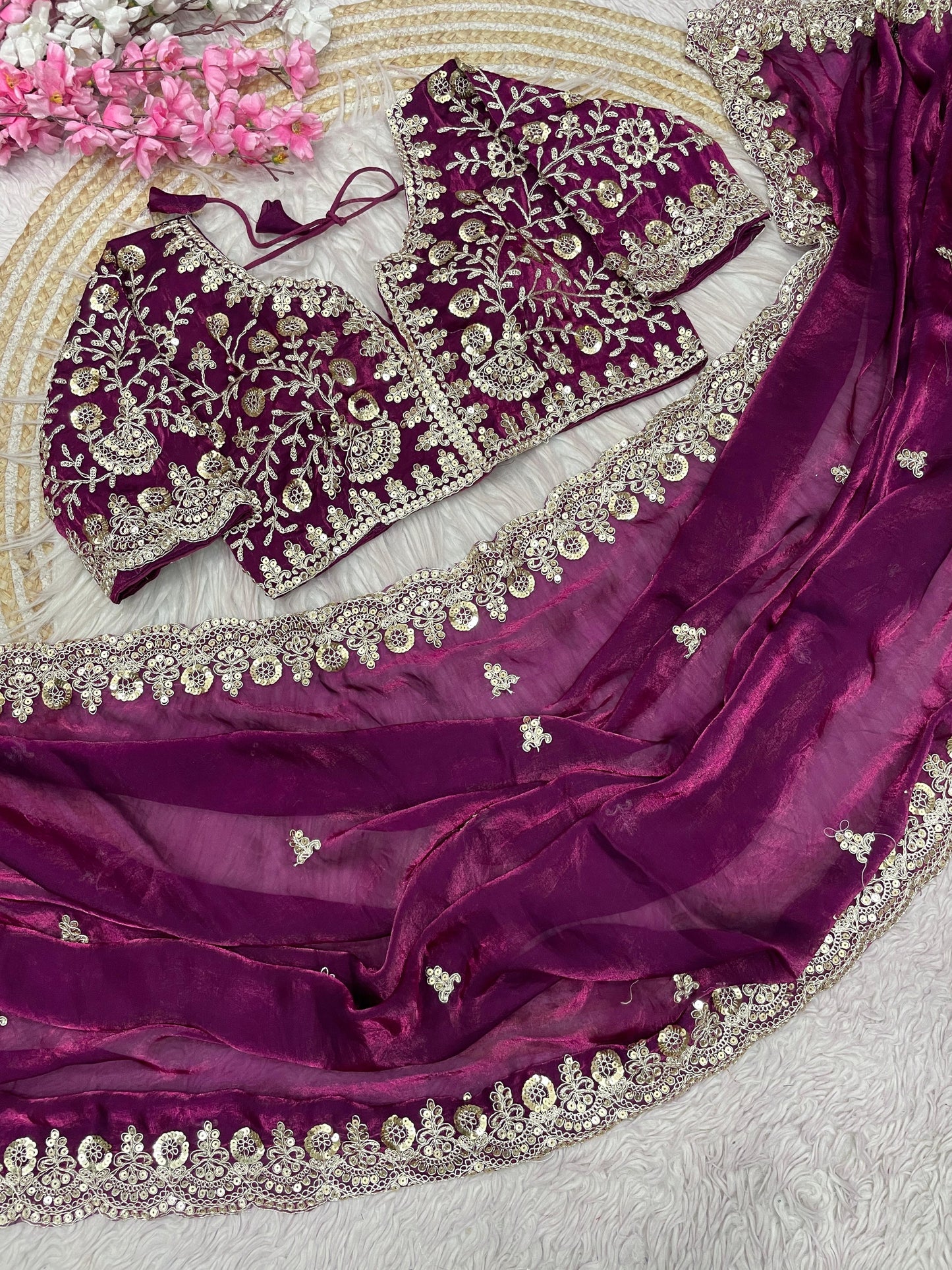 Kayatri New Fendy Satin Silk  Sequins with Jari Dori Embroidery work with Cutwork Border Sequins Butti in Pallu with Body Parts.
