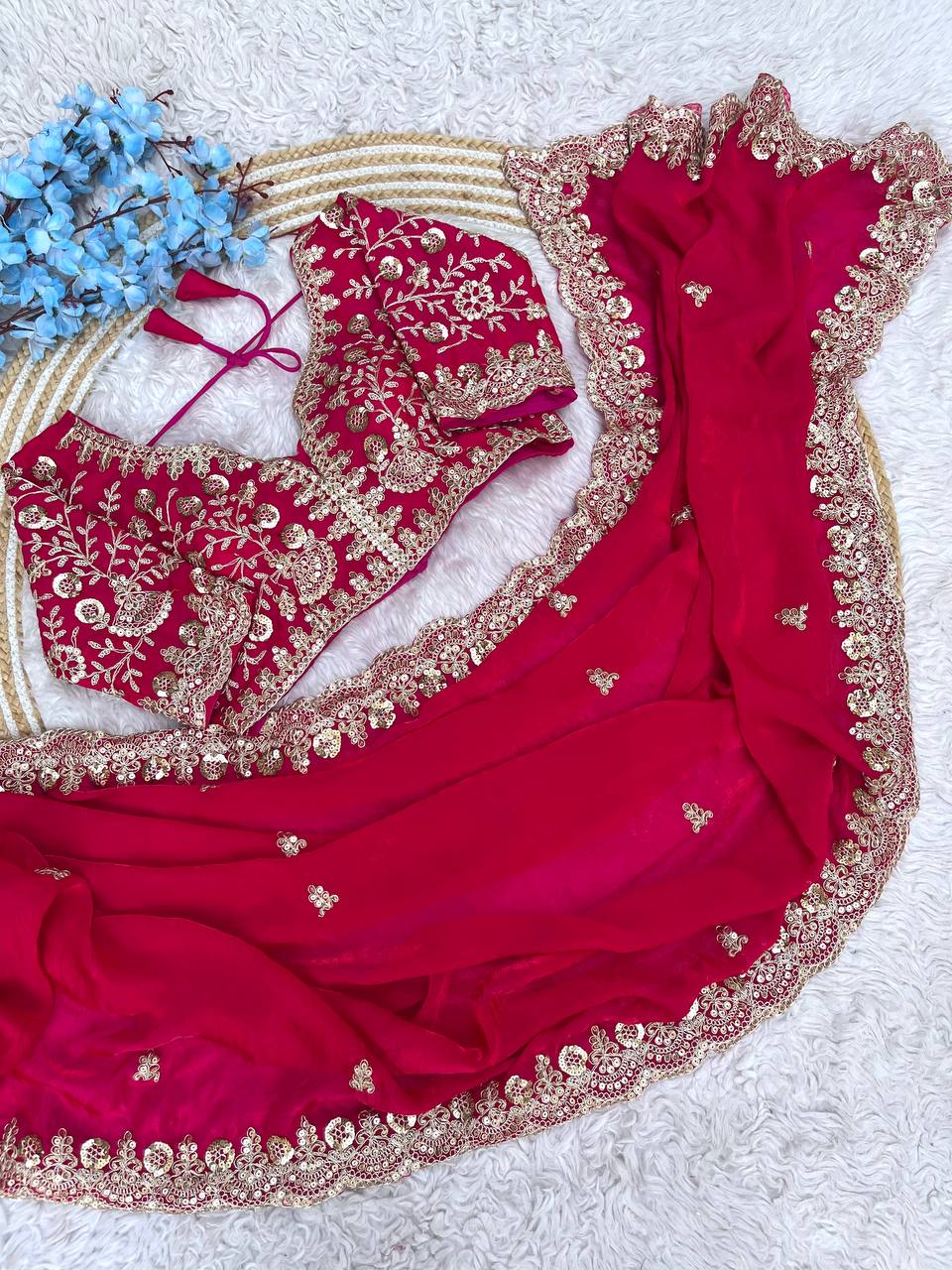 Kayatri New Fendy Satin Silk  Sequins with Jari Dori Embroidery work with Cutwork Border Sequins Butti in Pallu with Body Parts.