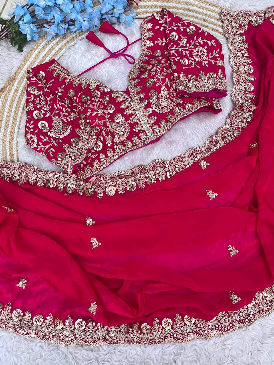 Kayatri New Fendy Satin Silk  Sequins with Jari Dori Embroidery work with Cutwork Border Sequins Butti in Pallu with Body Parts.