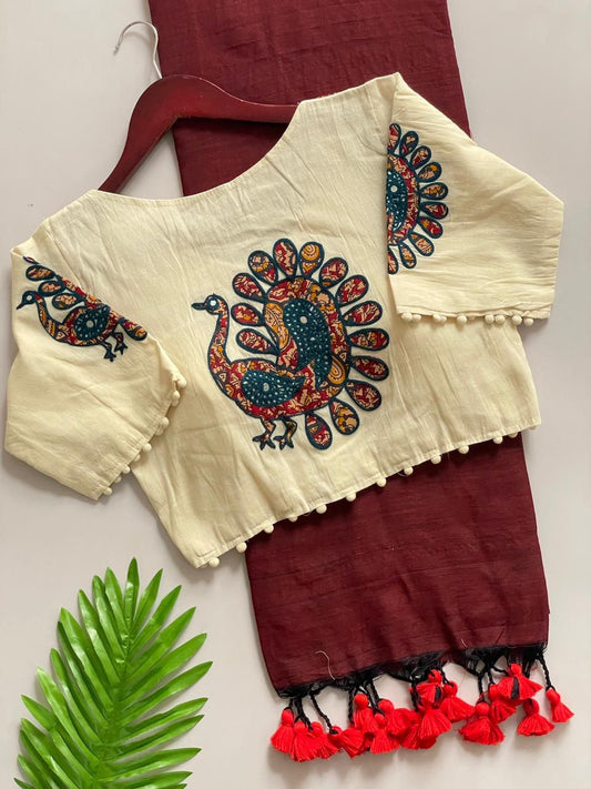 Kayatri New Presenting a Khadi Cotton Saree And Beautiful Heavy Khadi Cotton Apllic Blouse