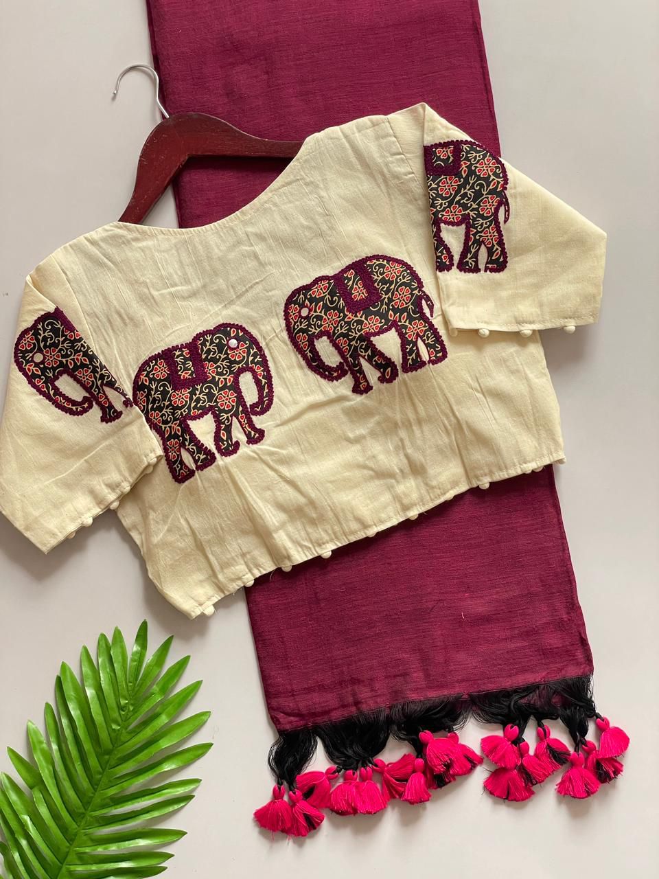 Kayatri New Presenting a Khadi Cotton Saree And Beautiful Heavy Khadi Cotton Apllic Blouse
