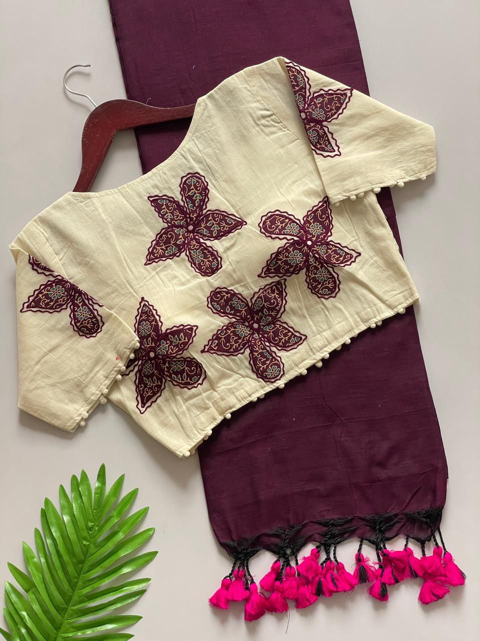 Kayatri New Presenting a Khadi Cotton Saree And Beautiful Heavy Khadi Cotton Apllic Blouse
