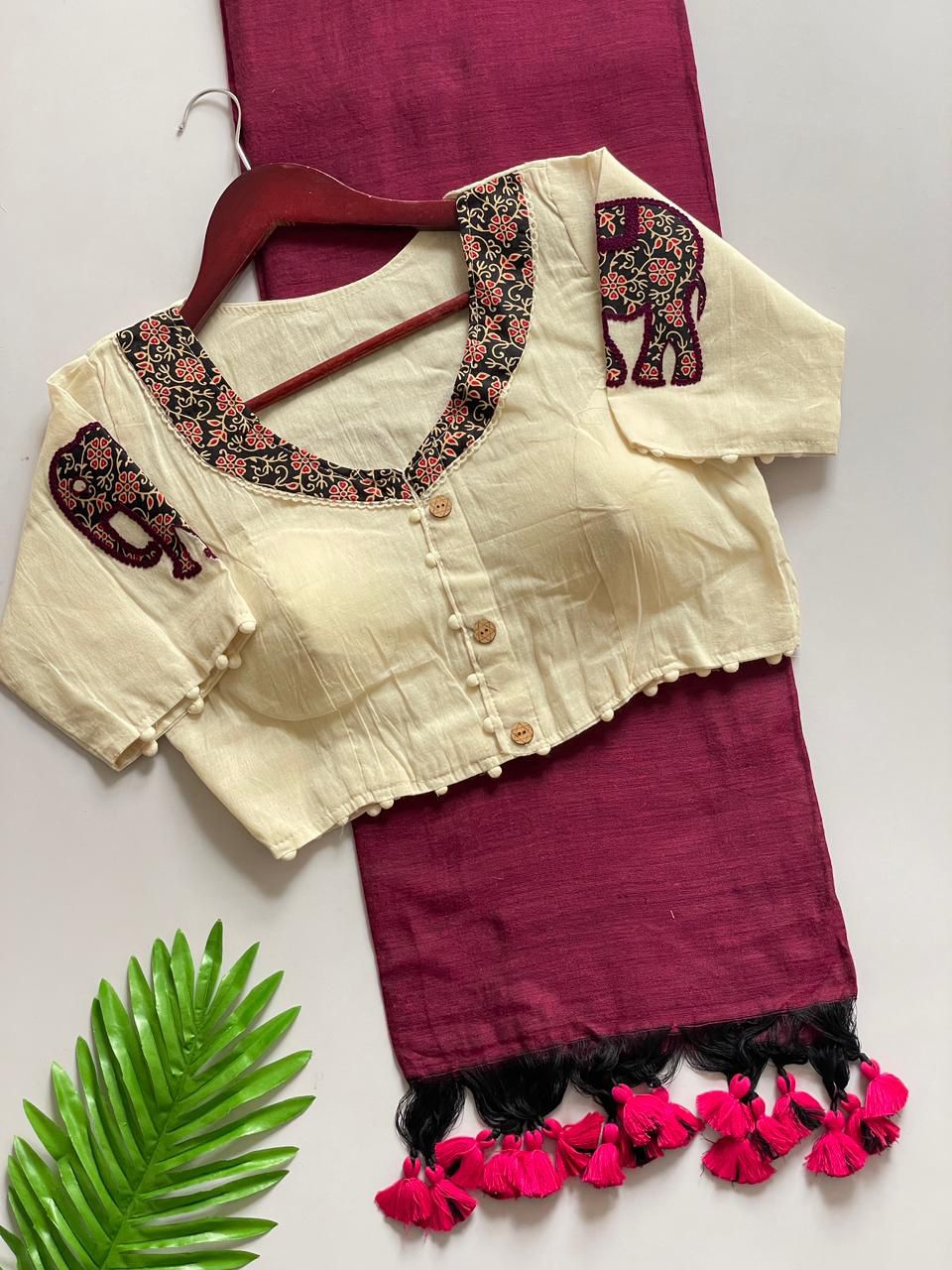 Kayatri New Presenting a Khadi Cotton Saree And Beautiful Heavy Khadi Cotton Apllic Blouse