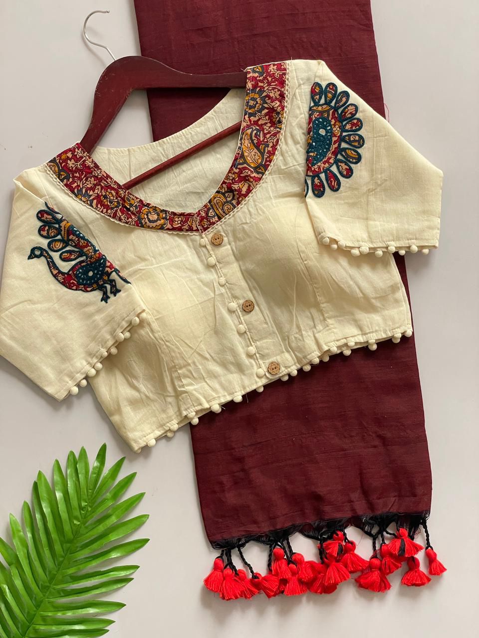 Kayatri New Presenting a Khadi Cotton Saree And Beautiful Heavy Khadi Cotton Apllic Blouse